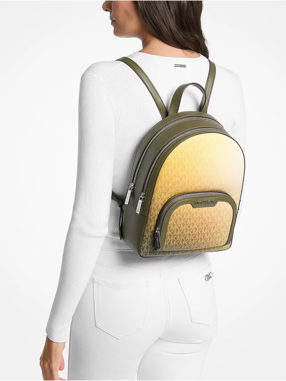 Michael Kors Olive to Gold Gradient MK Logo Backpack - Picture 4 of 6